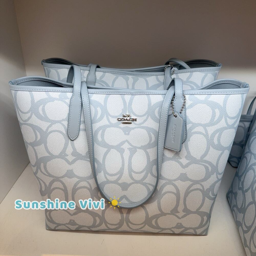 Coach Pale Blue and White Signature Tote